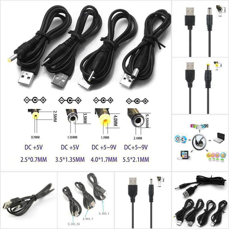USB A Male to 2.0/ 2.5/3.5/ 4.0/ 5.5mm Connector 5V DC Charger