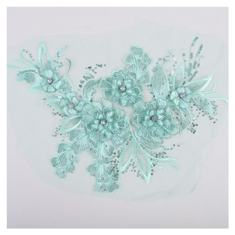 1PCS 35*22CM Luxury 3D Flower Embroidery Patch Rhinestone Crystal Lace  Applique Sewing Patches For Dresses,Dance Dress,Wedding Dress