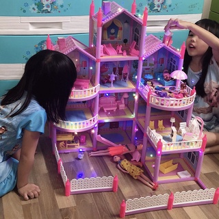 Princess Big Villa DIY Dollhouse Doll House Castle DIY Dollhouse Assembled  Set Pretend Play Toys Birthday Gifts