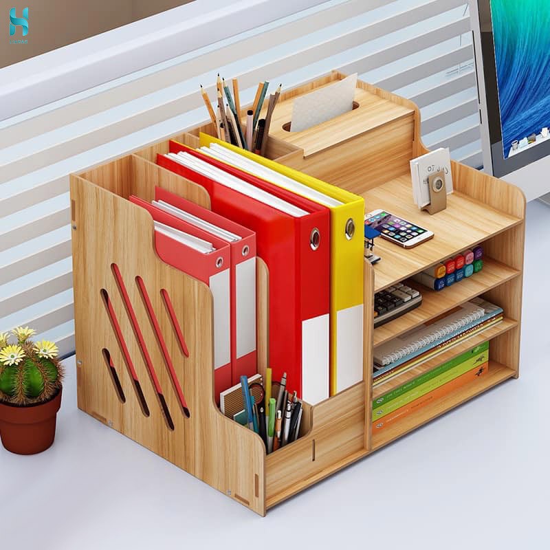 Wooden Desktop Organizer File Rack Office Supplies Books Holder 807 ...