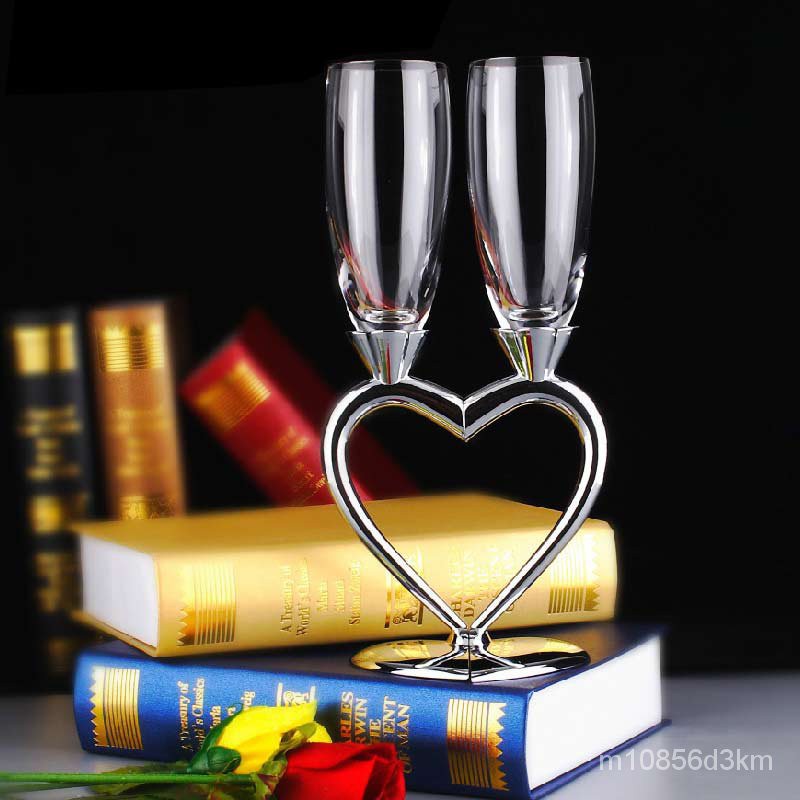 Creative Wedding Toasting Champagne Glasses Heart Silver Crystal Wine ...