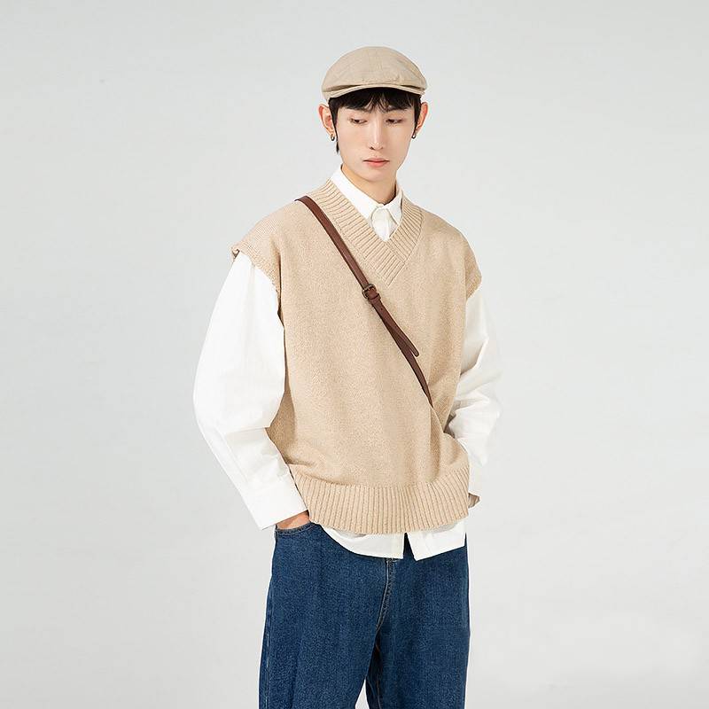 V Collar Sweater M-2XL Korean College Style Sweater Vest For men Ins V ...