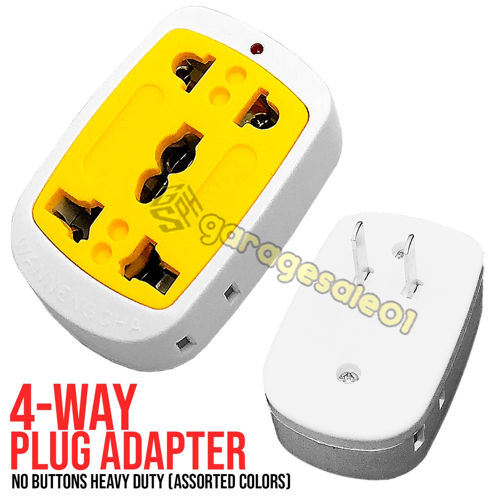 4 Way Plug Adaptor NO BUTTONS Assorted Colors Heavy Duty Shopee