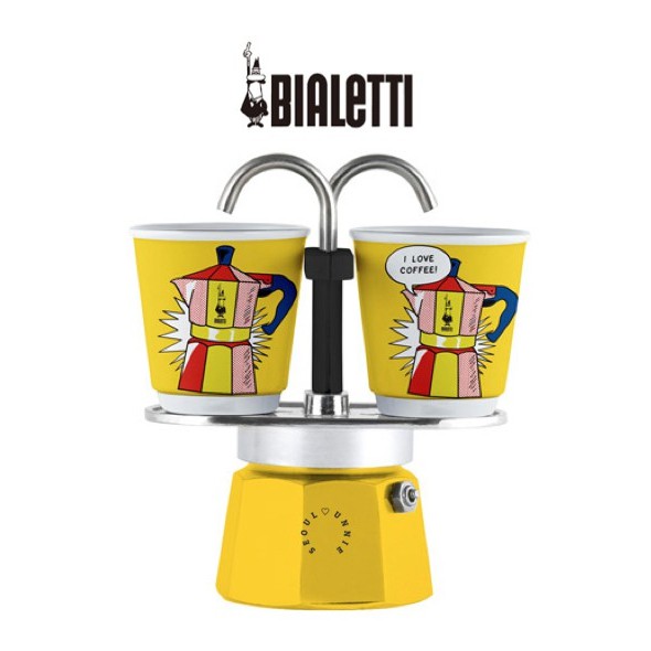Bialetti Mini Express + Cup 2EA Roy Lichtenstein Edition SET, Coffee Maker, Hand Drip, Espresso