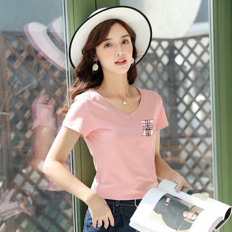 Women V Neck T-shirt for Womens on sale Tees Tops Korean Fashion