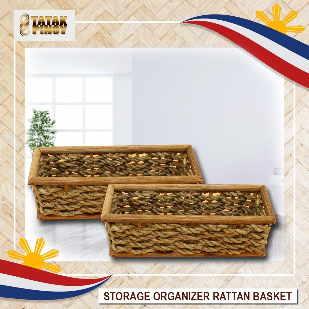 TATAK PINOY Rattan Basket Storage Baskets Shelf Organizer Container ...