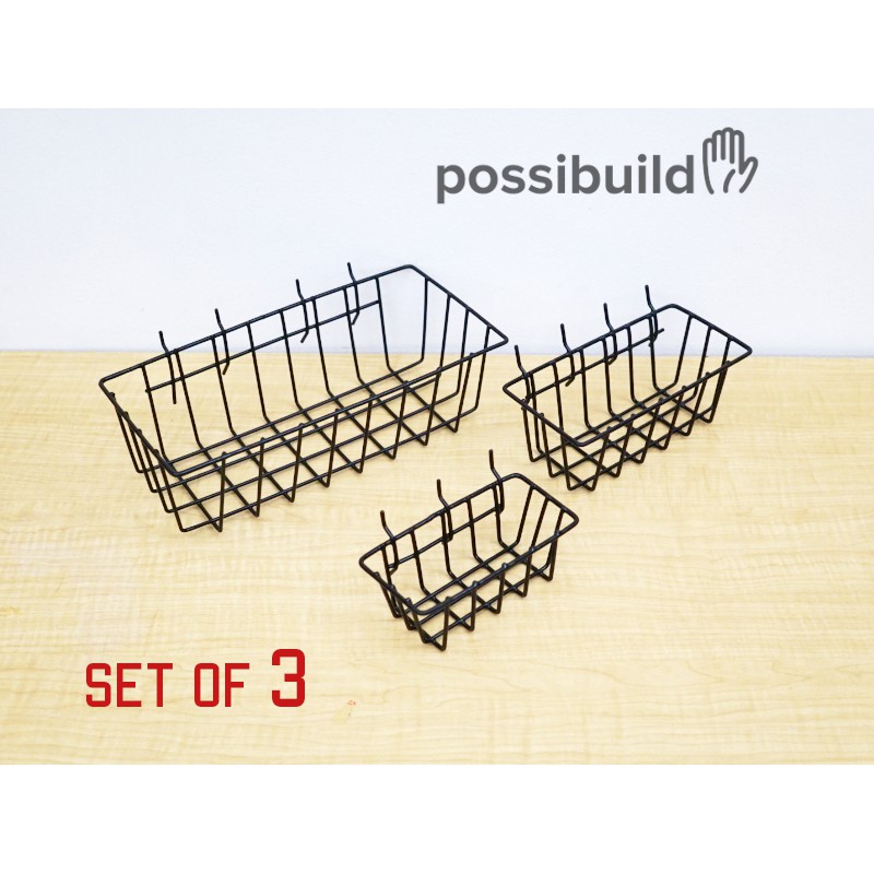 Possibuild Pegboard Wire Baskets Set Of 3 For Organization Storage
