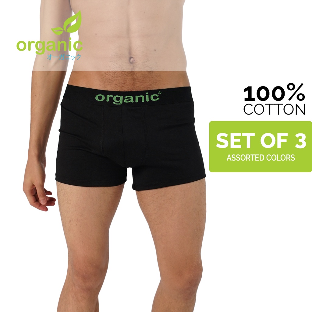 Organic Mens 100 Cotton Classic Boxer Brief Set of 3 Assorted Colors