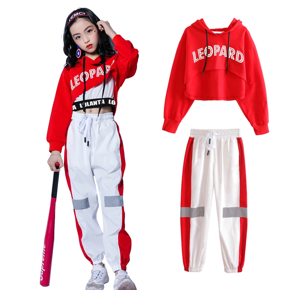 Girls 3pcs Hip Hop Dance Clothing Set Jacket Coat Cropped Tank Top  Sweatpants Outfit Performance Costume Casual Wear