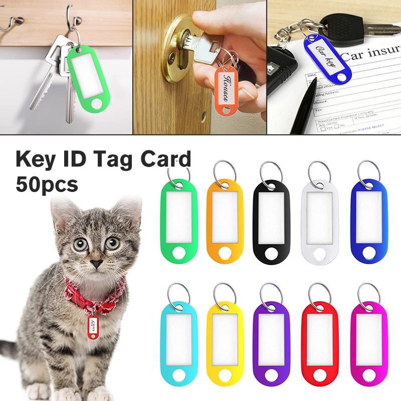 50pcs Plastic Key Tags Portable Key ID Tag Name Card Label with Metal ...