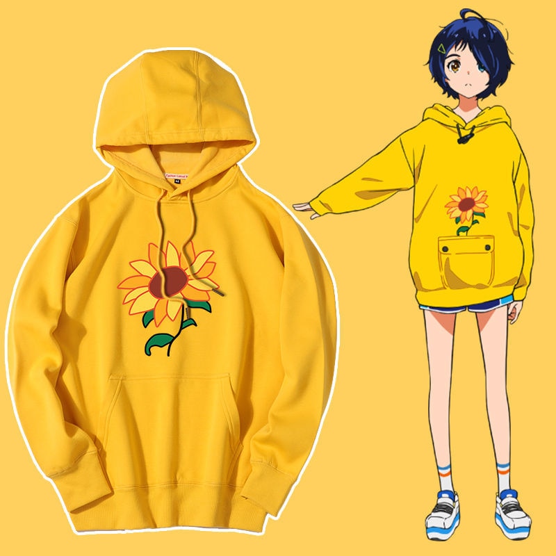 Anime Hoodie Oversized Pullover Yellow Sweatshirt Ladies Clothing