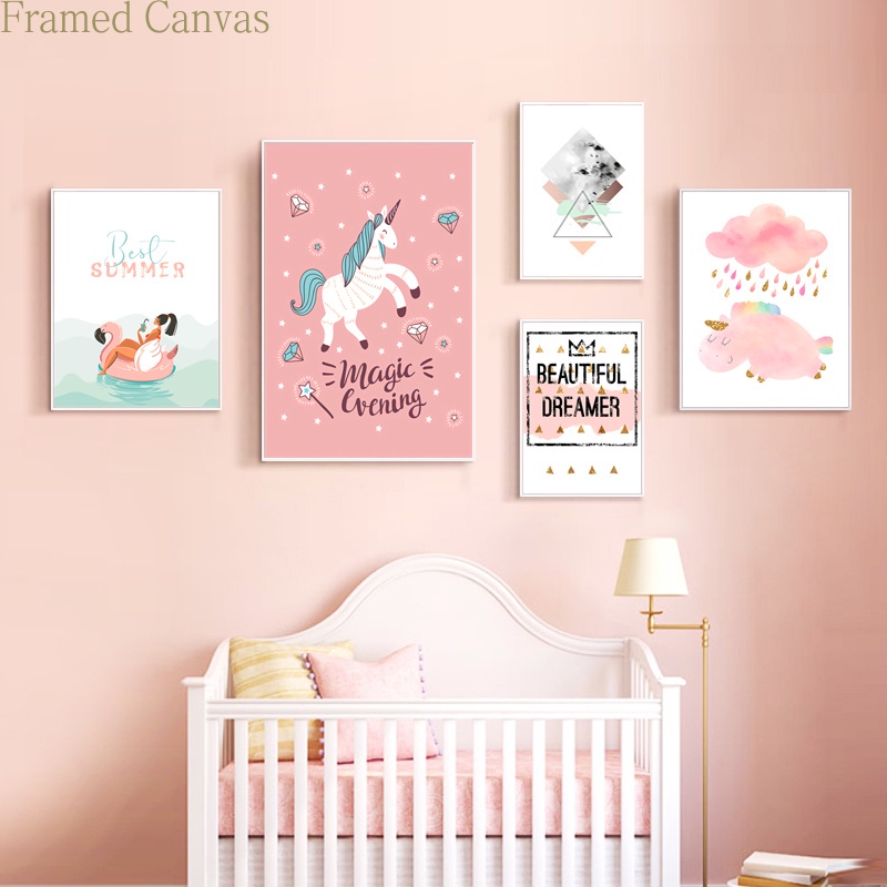 Baby Girl Nursery Wall Art Canvas Painting Pink Unicorn Cartoon Posters and Prints Nordic Kids Decoration Pictures Bedroom Decor Shopee Philippines