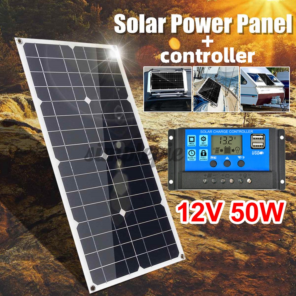 Portable Solar Panel 12V 50W Car Van Boat Caravan Camper Trickle ...