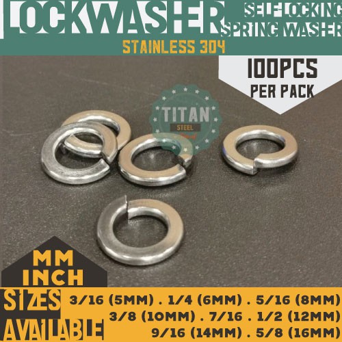100pcs - Lockwasher / Lock Washer (Stainless 304) aka Spring Washer or ...