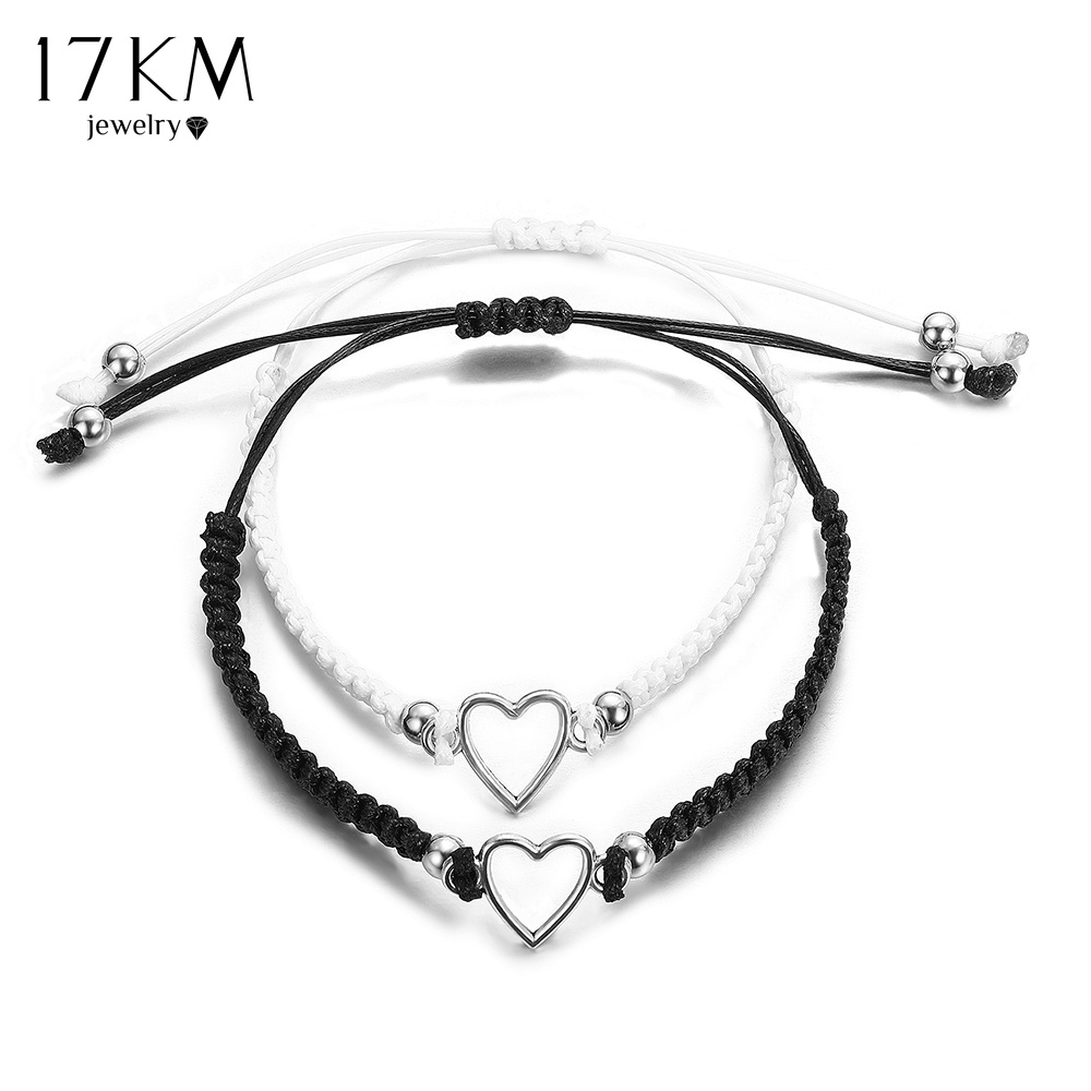 17KM 2pcs/set Adjustable Bracelet for Couple Heart Ball Bangles ...