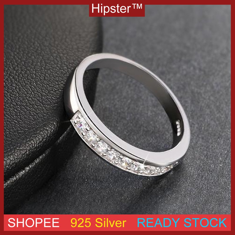 925 Silver Plated Classic Couple Ring Single Row Diamond Ring | Shopee ...