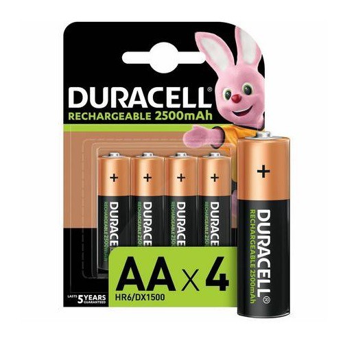 Duracell Rechargeable Battery AA (4 pcs) 2500 mAh AA Batteries Original