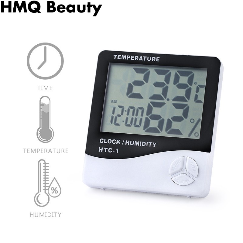 Eyelash LCD Digital Temperature Humidity Meter With Clock HTC-1 Grafted ...
