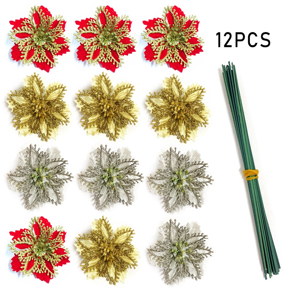 12pcs Gold powder multicolor christmas flower Artificial Flowers