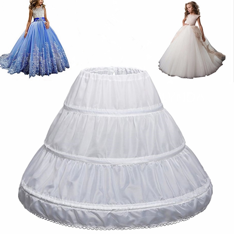 White Children Petticoat A-Line 3 Hoops One Layer Kids Crinoline Lace