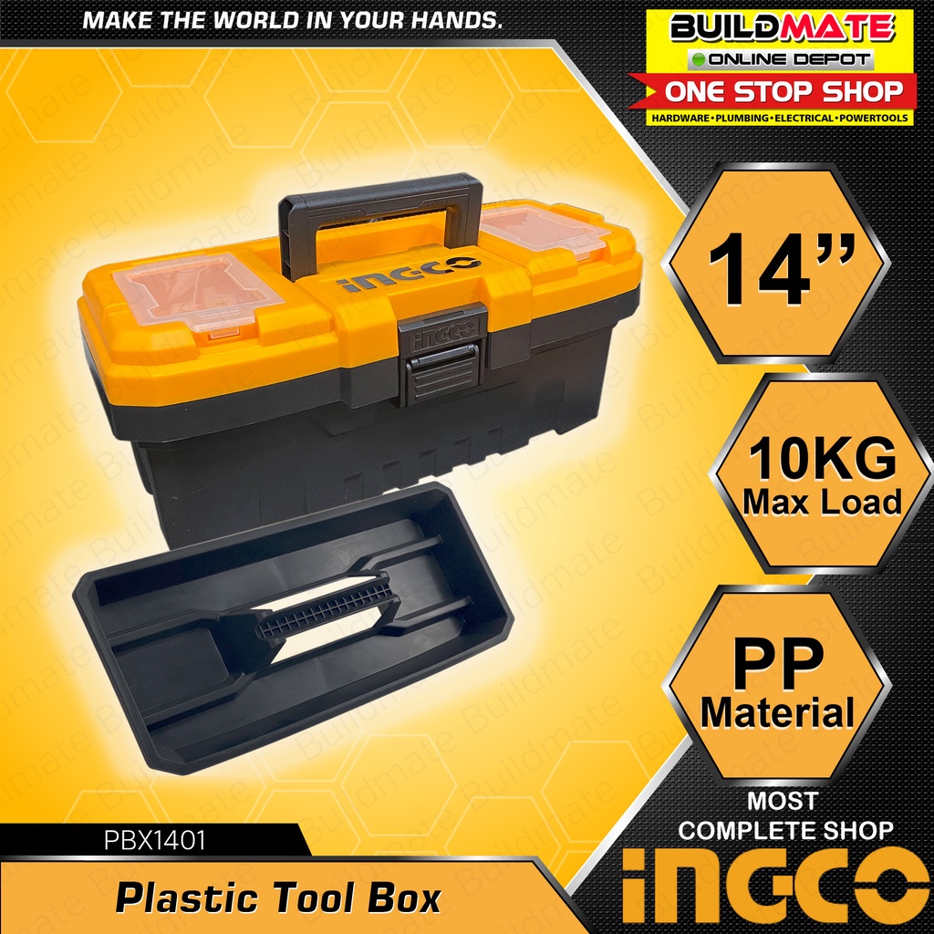 INGCO 14" Tool Box Plastic Organizer With Tray 10KG Capacity PBX1401 •BUILDMATE• HT2home