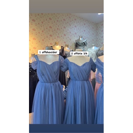 Dusty Blue Tulle Long Gown For Bridesmaids Gown | Shopee Philippines