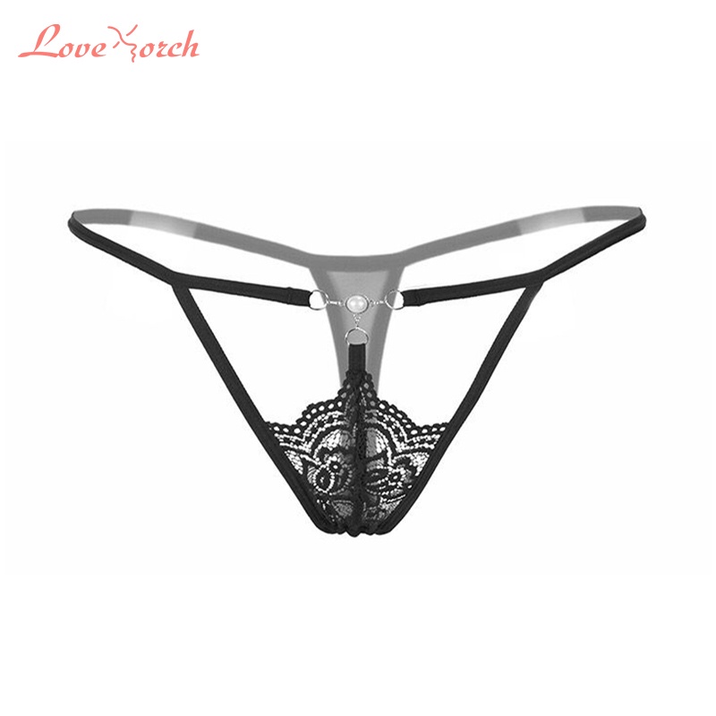 ☎ Love Torch Women Pearl Hollow Thong Sexy Low Waist T String Lace Underwear For Women Sex