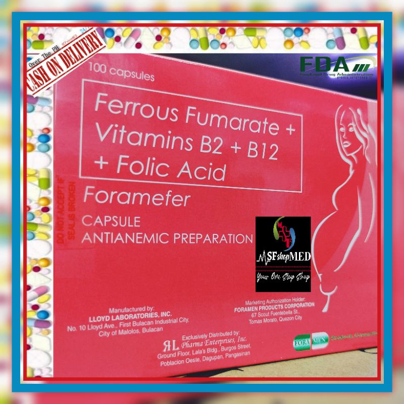 FERROUS FUMARATE + VITAMIN B2 + B12 + FOLIC ACID FORAMEFER CAPs. 100s
