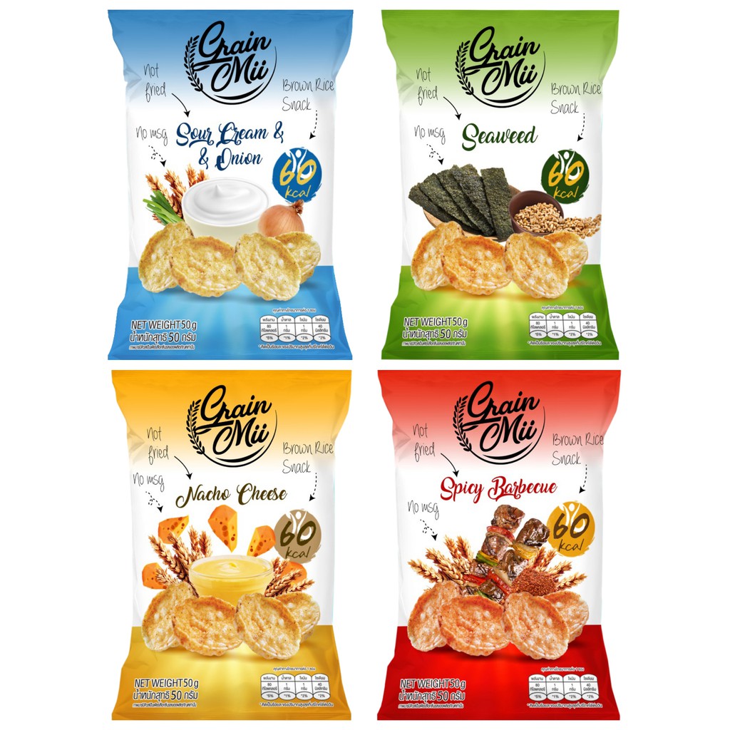 Grain Mii Rice Crackers 4 Flavour Low Fat Healthy Brown Rice Snack 50G ...