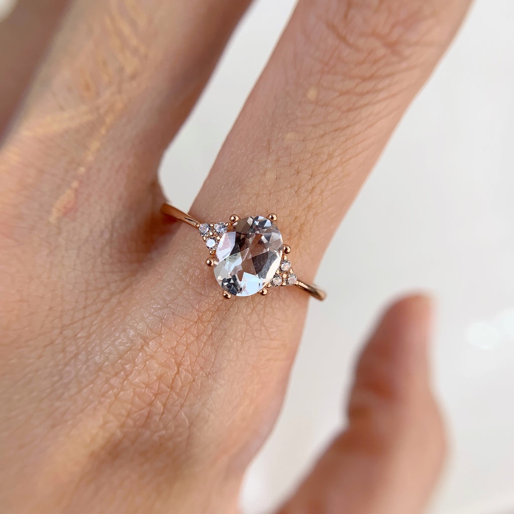 6 x 8 mm. Oval Cut White Brazilian Topaz with Cz Accents Ring | Shopee ...