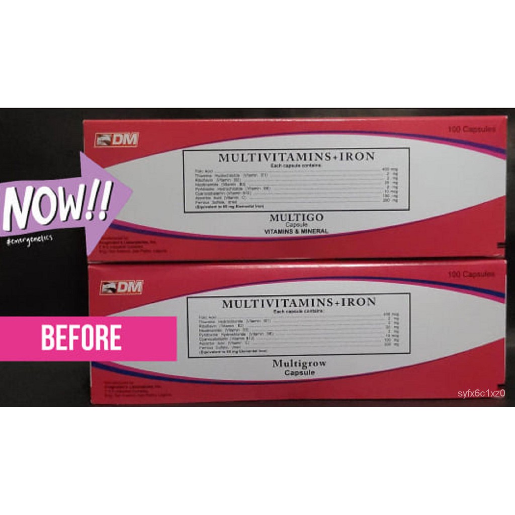 MULTIGO (formerly Multigrow) Multivitamins + Iron 100 Capsules/Box ( 1