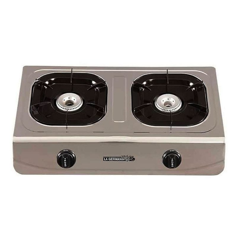 La Germania Double Burner Gas Stove (80mm Cast Iron, Stainless Steel