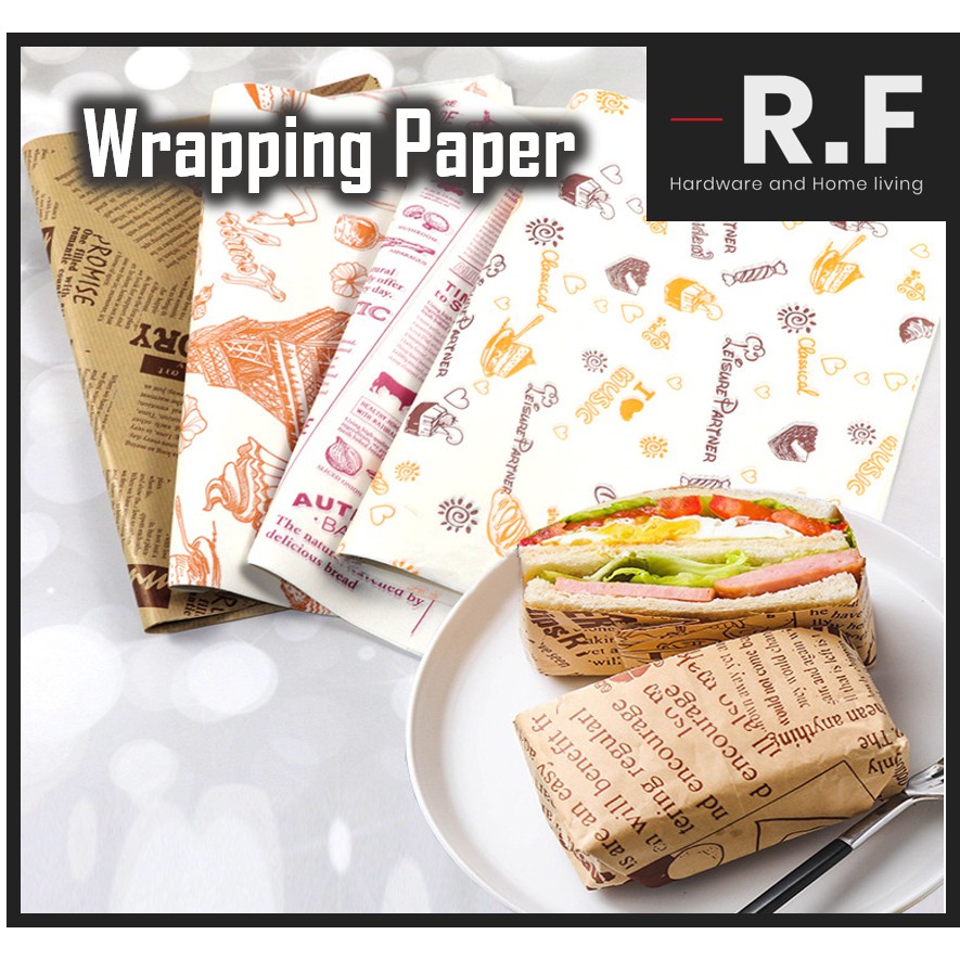 Toast Sandwich Wrap Kertas Bungkus Wrapping Paper 50 PCS 吐司三明治包裝紙 38cm ...