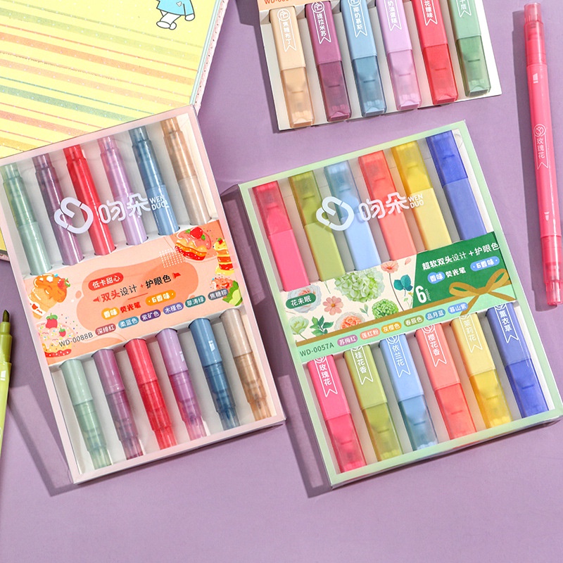 6PCS Colors Highlighter Pen Kawaii Markers Pastel Set For Kids Korean