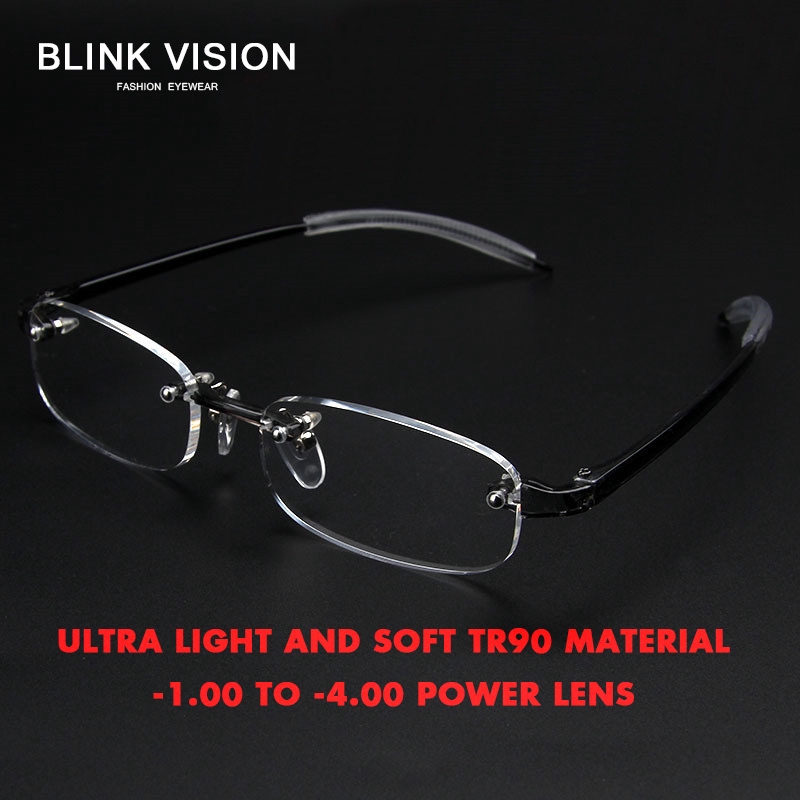 1 00 ~ 4 00 Rimless Tr90 Myopia Glasses Frame Nearsighted Frameless Ultra Light Soft