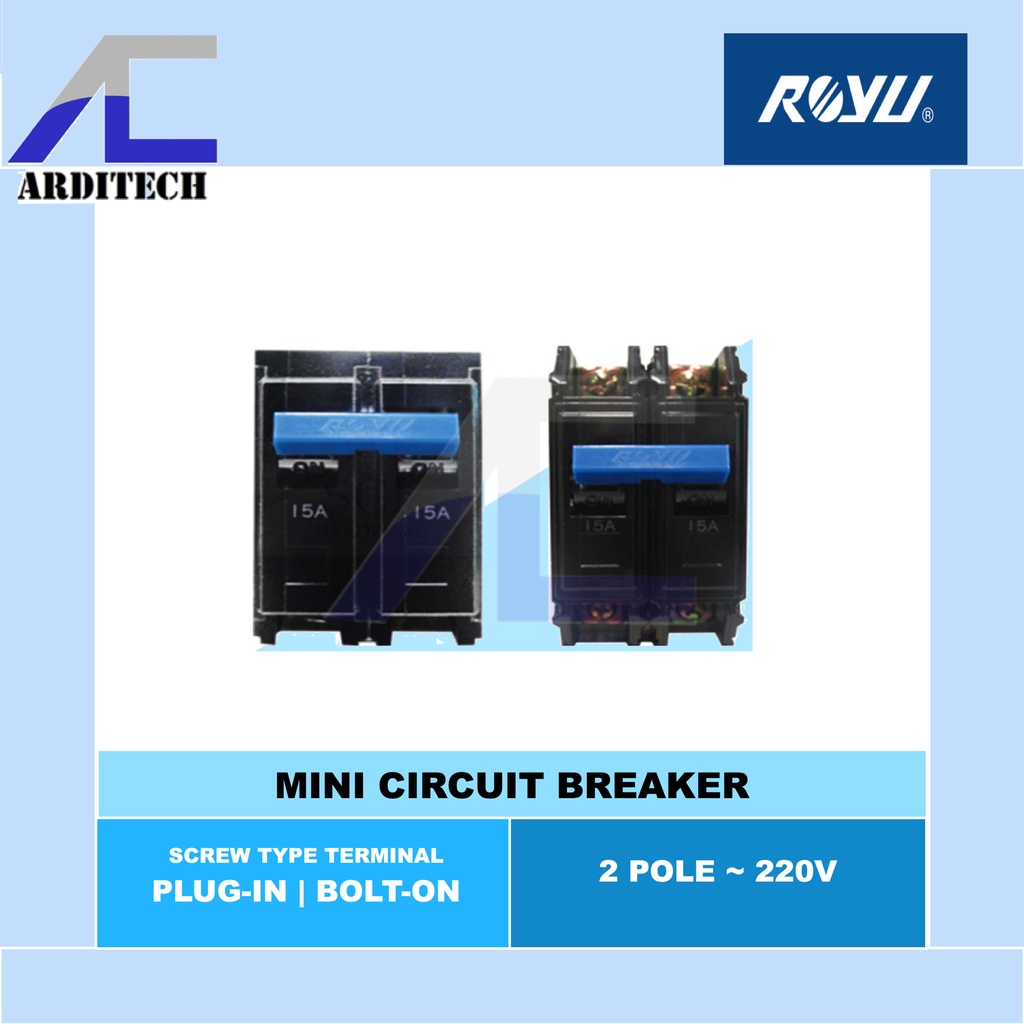 ROYU Mini Circuit Breaker Screw Type Terminal PlugIn or BoltOn