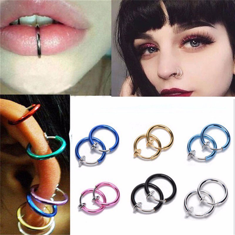 Set of 2 Unisex Nose Ring Earrings Gothic Punk Clip-On Nasal Septum ...