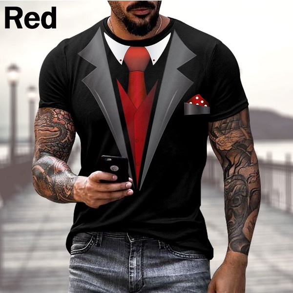 thumbnail image 2 of Freebily Men's Fake Suit Vest T-Shirt - Printed Tuxedo Top, Short Sleeve, Casual 2 of 2