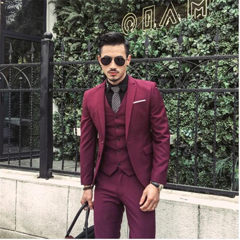 Local Delivery Burgundy Suit Men Groom Slim Fit 3 Piece Tuxedo Prom Wedding Suits Blazer Jacket Pant Vest Shopee Philippines