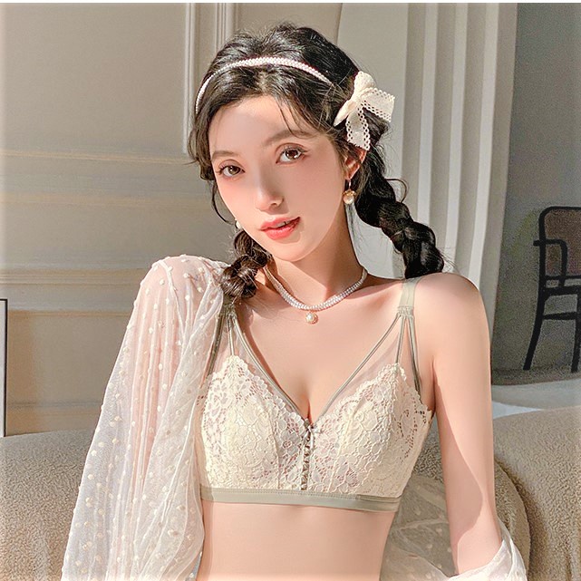 Ultra-thin lace bra women 34-40BC rabbit ears cups large breasts show small no  steel ring breathable comfortable bra panty set summer