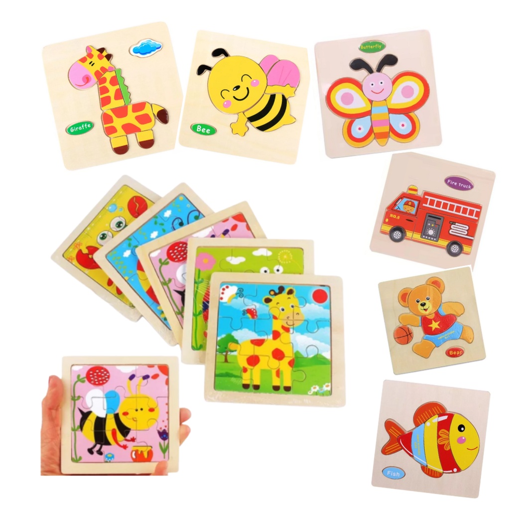 MnKC Baby Toddler 3D Wooden Puzzle Cartoon Educational Learning Toy ...