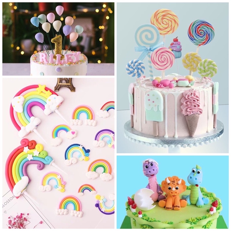 rainbow cake topper dinosaur unicorn safari sea animal balloon lollipop ...