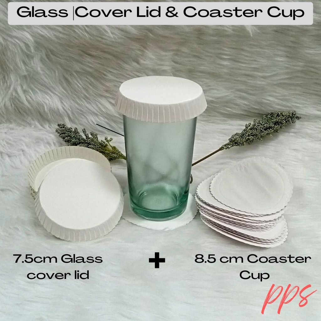 Glass Cover Paper Lid Plain White Set 7.5cm 50pcs 8.5cm Coaster