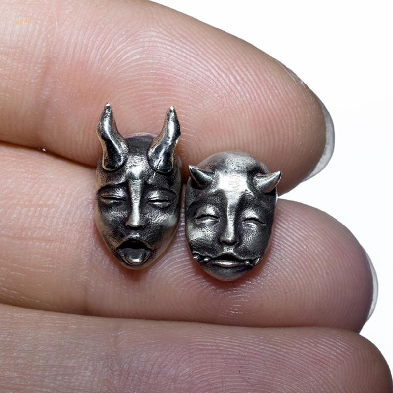 ARIN Gothic Horned Demon Baby Face Stud Earrings Devil Prajna Skull ...