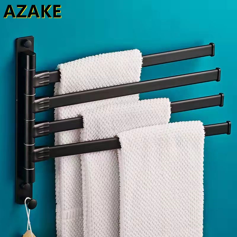Punch-free bathroom towel rack, 4-layer rotatable household towel bar ...