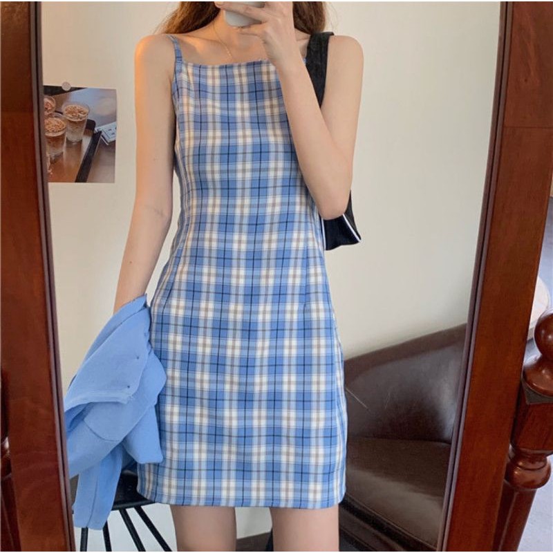 Checkered sleeveless dress sale