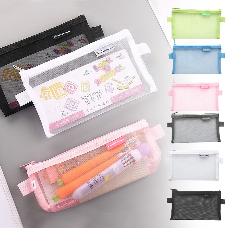 Oumi Pen Bag Box Transparent Mesh Office Student Pencil Cases Nylon ...