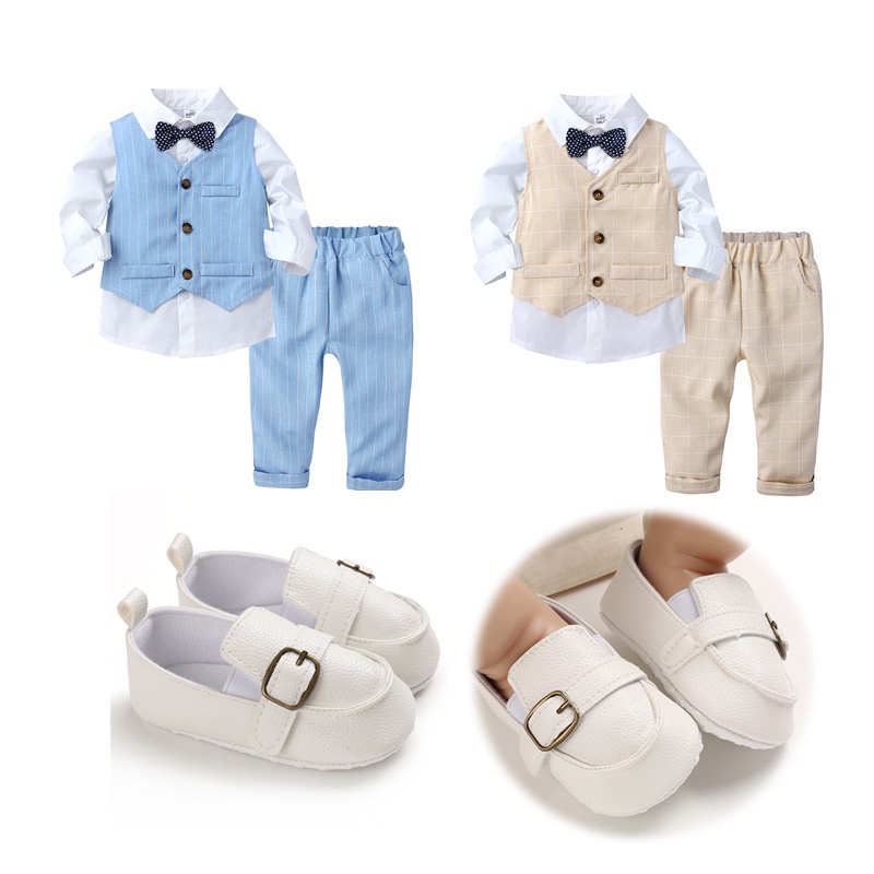 3pcs Long Sleeve Suit Gentleman Outfit for Boys 1st Baptismal Baby Boy
