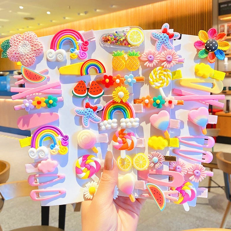 28Pcs/2Pack Cartoon Hairpins Hair Accessories Children Sweet Hair Pin