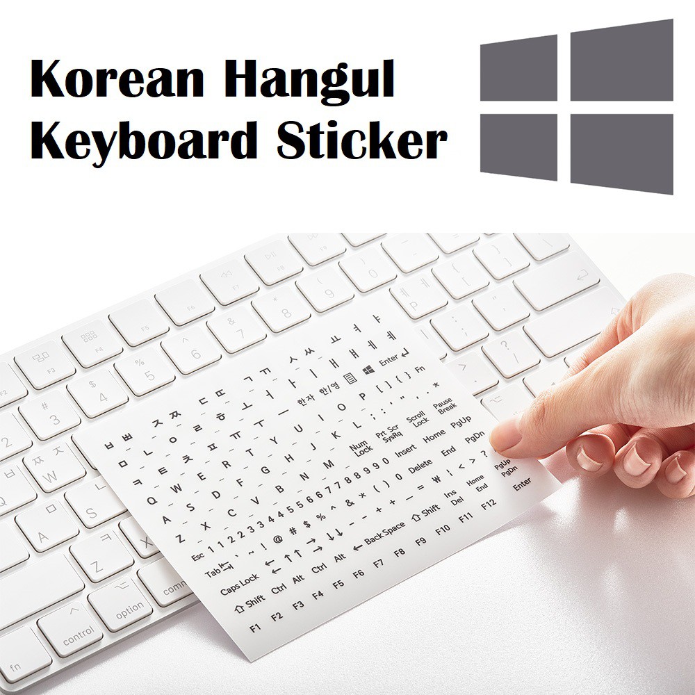 [gb] Thered Korean Hangul English Keyboard Sticker Black And White